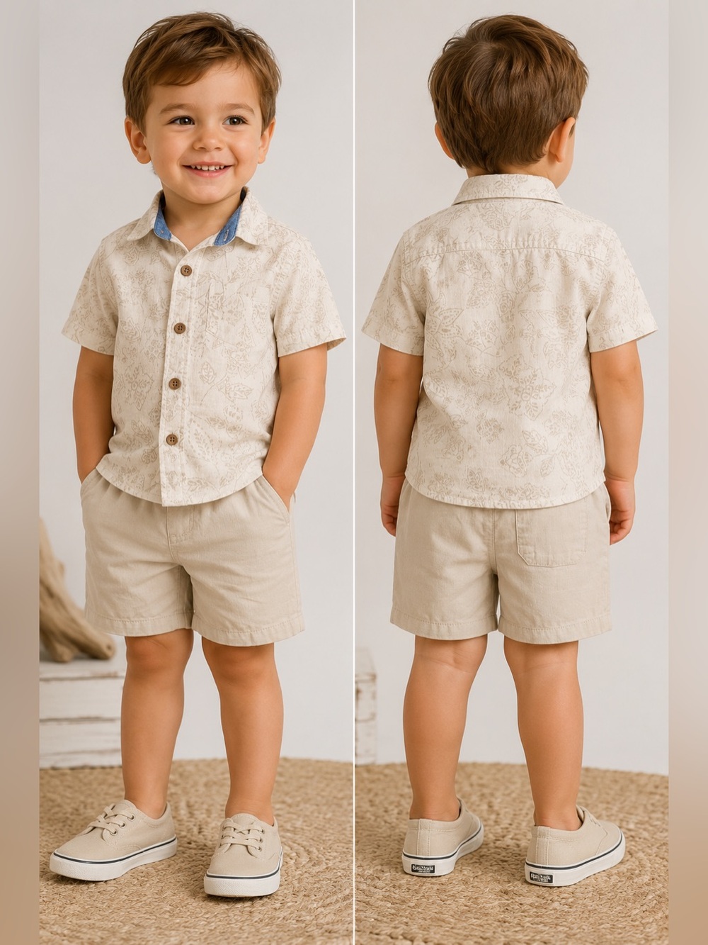 OshKosh B’gosh Boys 2-Piece Outfit Set Button-Up Shirt & Pull-On Shorts Size 3T